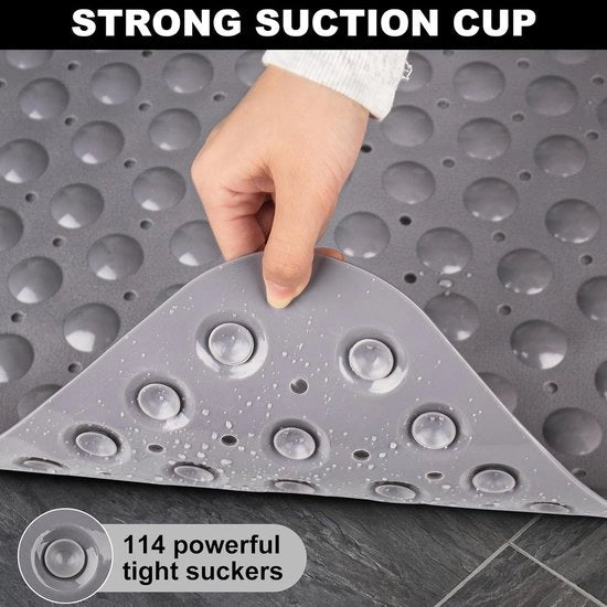 Mat anti-scivolo angolo per doccia o vasca con funzione massaggiante e scarico per angolo (grigio - 54 x 54 cm)