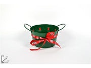 Secchiello in Metallo Decorativo Natale Natalizio Verde con Nastro 17 x 10 cm