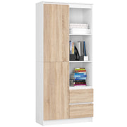 Libreria AKORD R11 Bianco, Sonoma Quercia 80 cm 2 ante 2 cassetti 80x35x180 cm