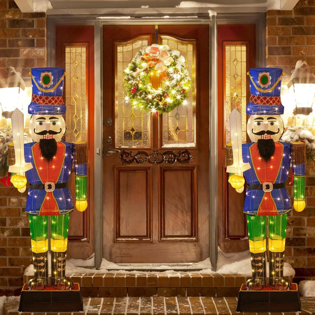 Soldato di Natale Illuminato 184 cm, Soldatino Schiaccianoci Illuminato con 110 Luci LED, Fascette e Base, Decorazioni Natalizie per Interno ed Esterno (1 Pezzi)