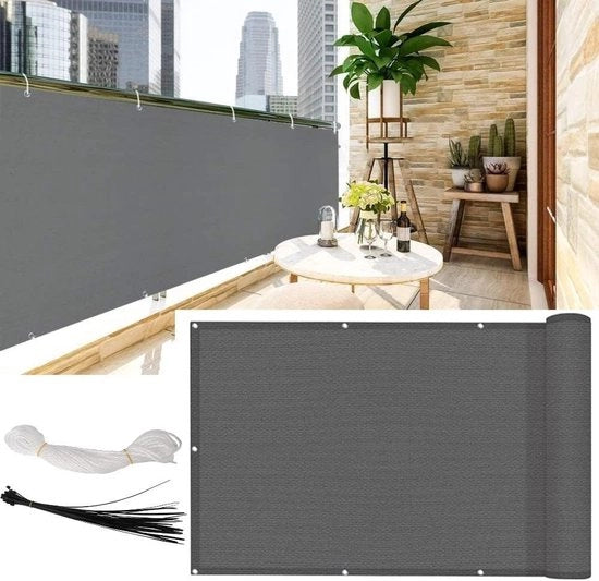 Schermo di privacy per balconi 09 m x 5 m - 200 g/m² HDPE - 95% blocco UV - Inclusi cavi e corda