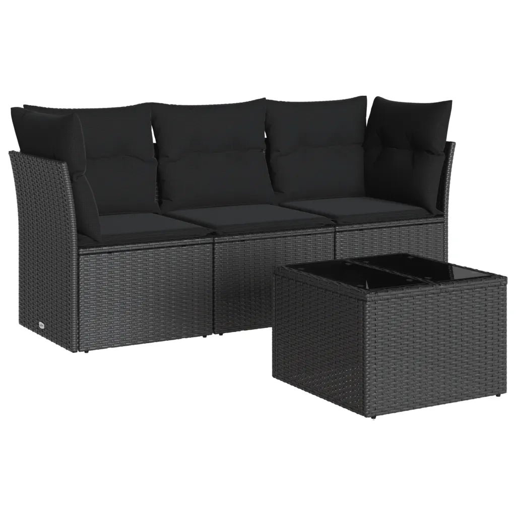 Set Divani da Giardino 4 pz con Cuscini Nero in Polyrattan 3217215