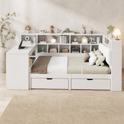 LETTO L con scrivania 140x200 cm Bianco con LED e libreria