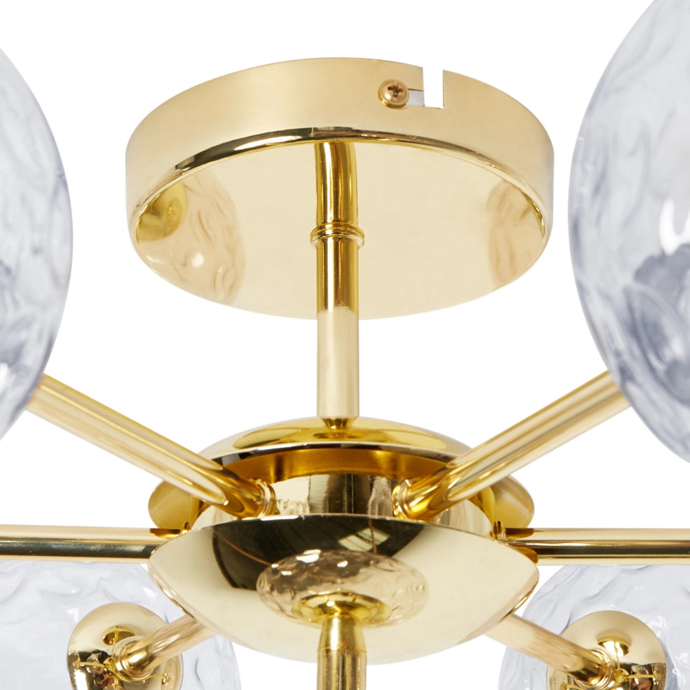 Lampadario in vetro 7 luci rotonde blu metallizzato e oro stile moderno