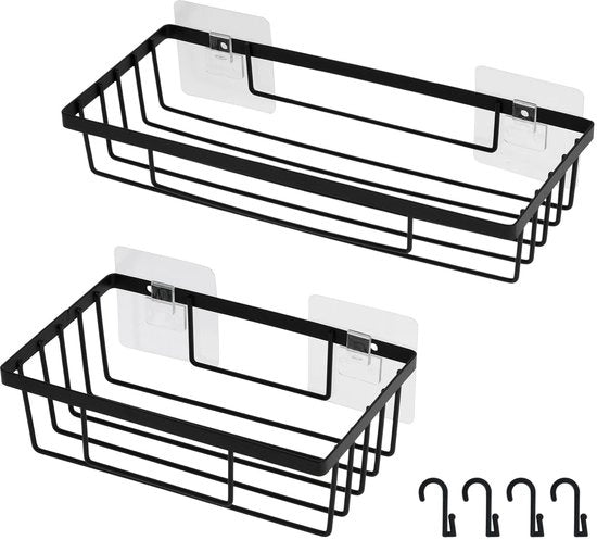 Douchemandiere per bagno in acciaio inossidabile - 2 pezzi - con ganci - resistente alla corrosione - duraturo - con spazio per accessori da bagno