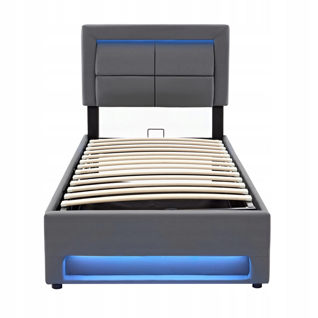 Letto singolo 90x200 - Xylo - USB LED Grigio PU senza materasso