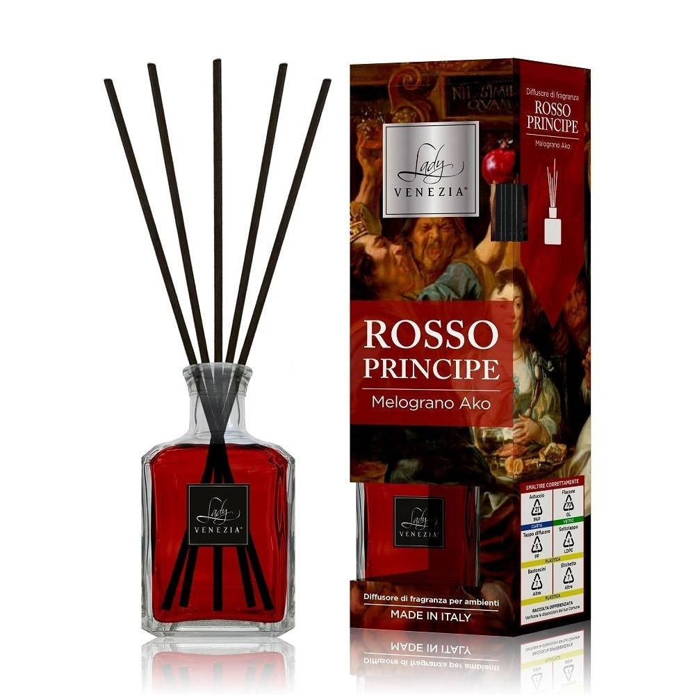 Trade Shop - Maxi Diffusore Ambiente Bastoncini Fragranza Rosso Principe Melograno Ako 250 Ml -