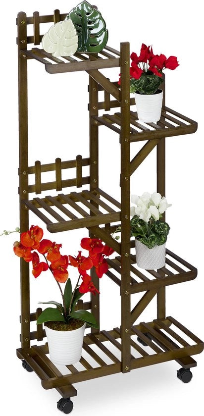 Pianta in legno di bambù su ruote - 5 pannelli - 130 x 62 x 36 cm - dentro - marrone