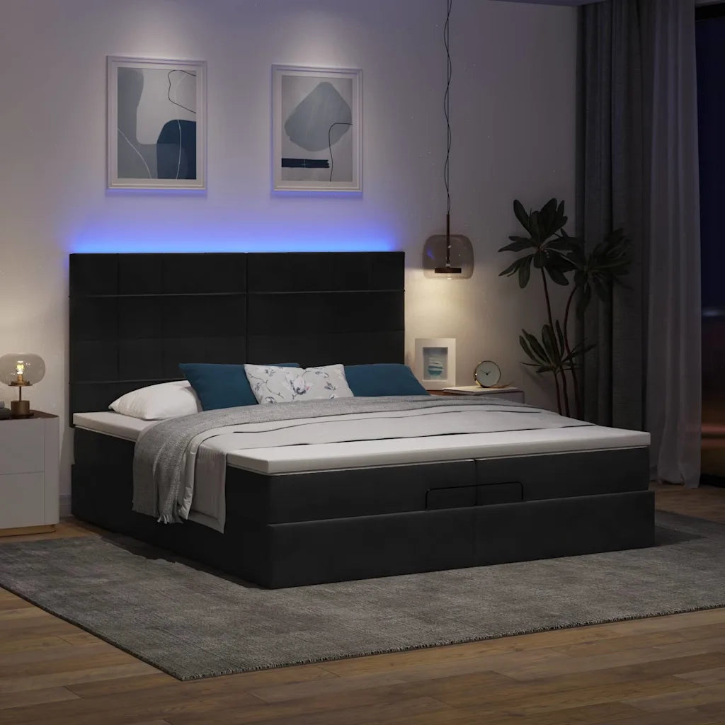 Struttura Letto Pouf con Materassi Nero 200x200 cm Velluto 3314344