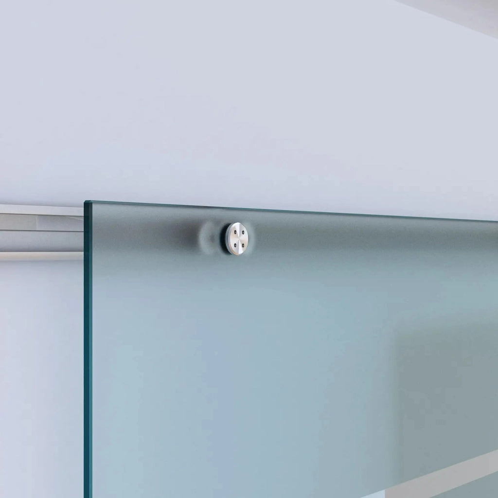 Porta scorrevole in vetro satinato parziale con guida in alluminio e vetro di sicurezza 8 mm