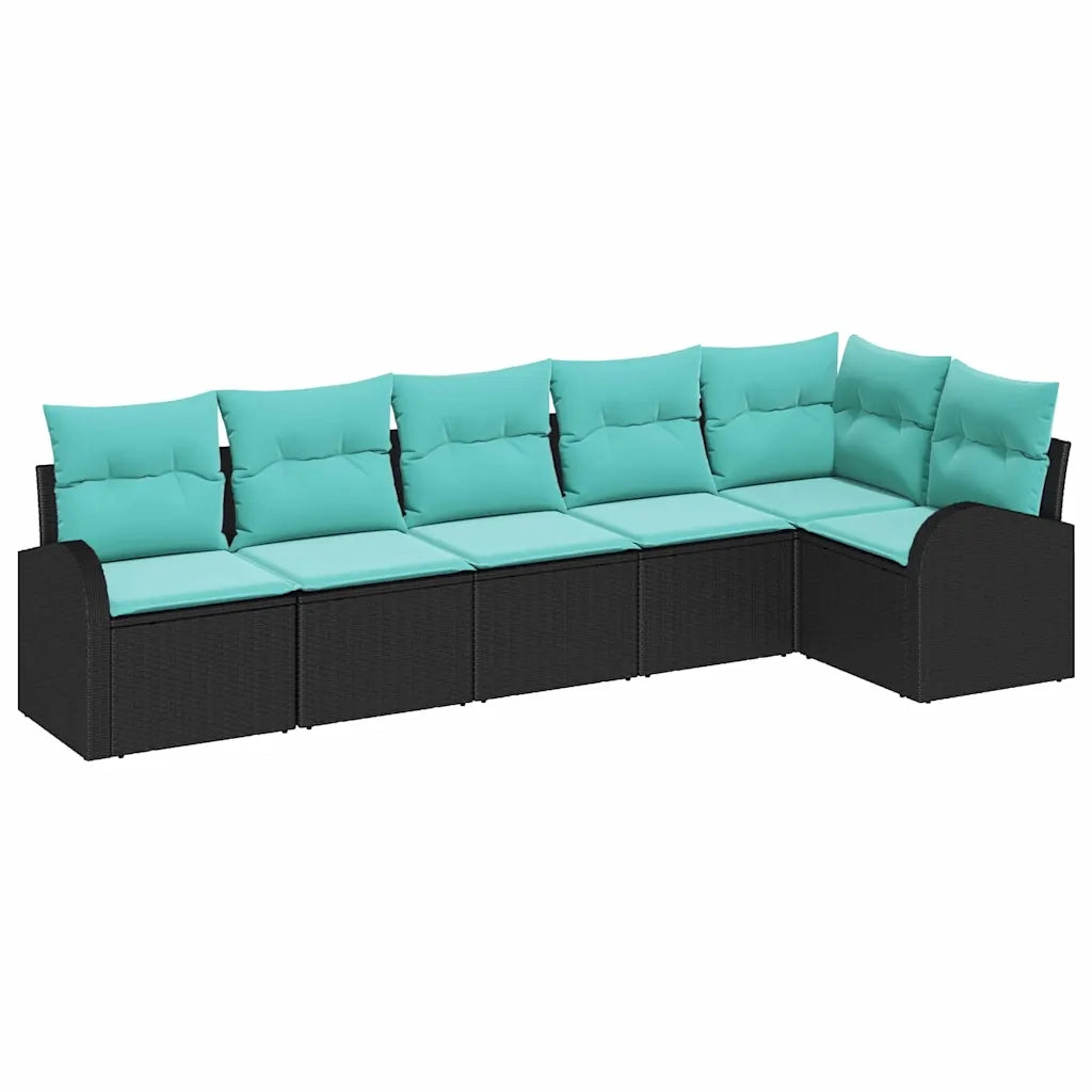 Set Divano da Giardino 6 pcs Nero e Turchese polyrattan 3354735
