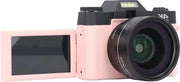 Camera Digitale WiFi 48 MP con Autofocus, 4K, Zoom 16x, Schermo 3 polliche 180° Rotativo, Obiettivo Removibile, Compatta per Viaggi - Rosa.
