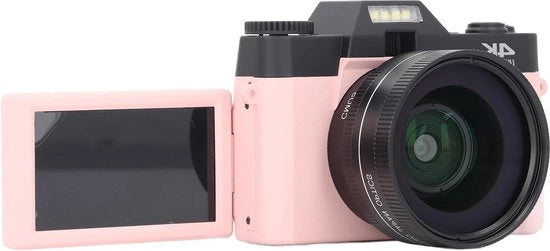 Camera Digitale WiFi 48 MP con Autofocus, 4K, Zoom 16x, Schermo 3 polliche 180° Rotativo, Obiettivo Removibile, Compatta per Viaggi - Rosa.