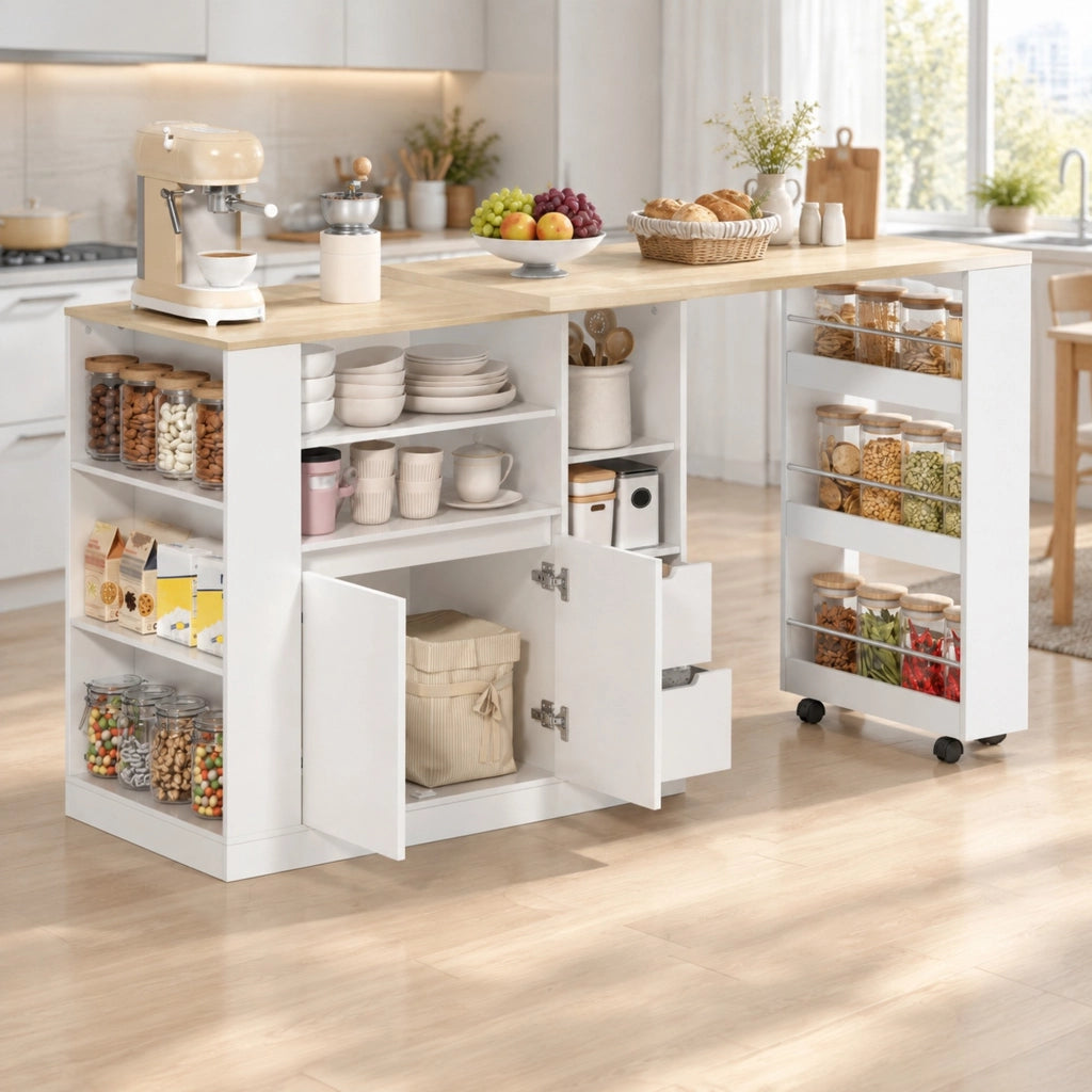 Isola da cucina con piano girevole estraibile, 115 cm