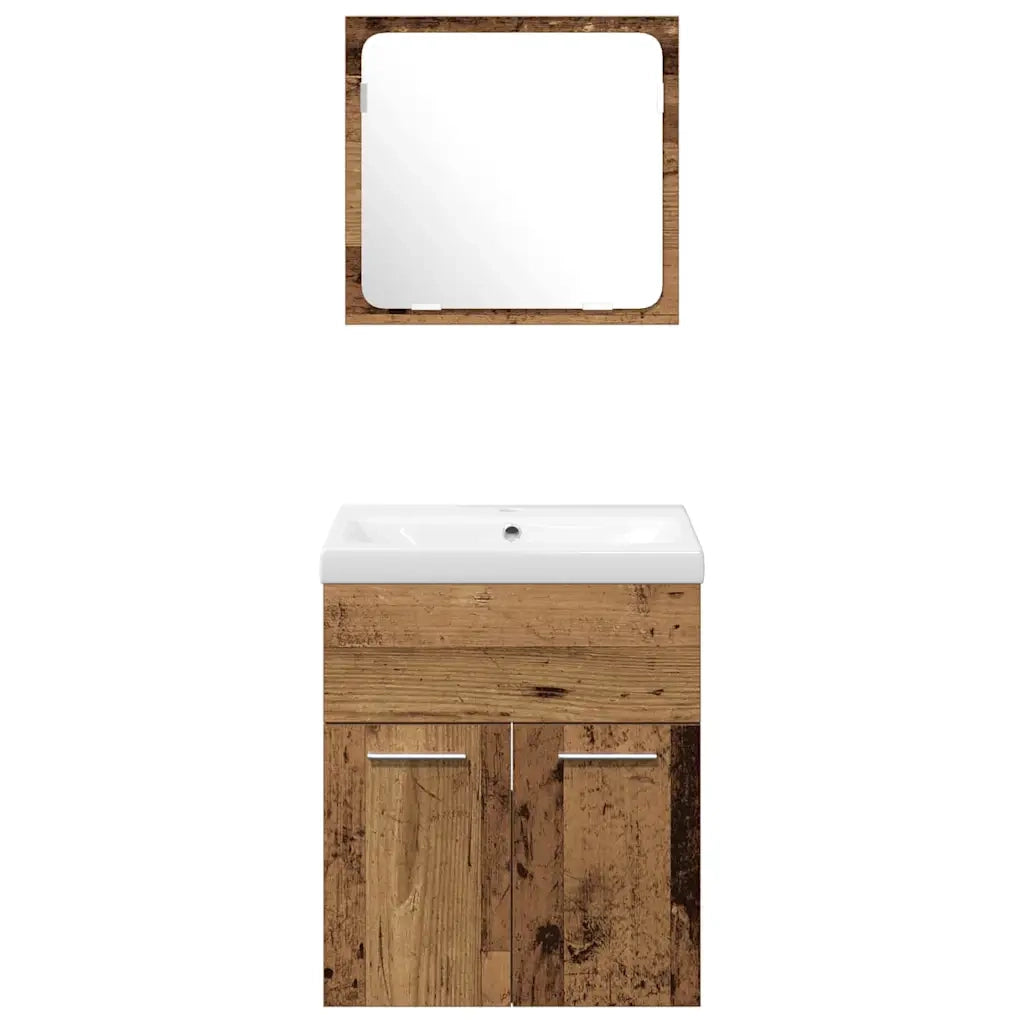 Set di mobili per il Bagno | Armadio da bagno con lo scaffale 4 pz Legno vecchio
