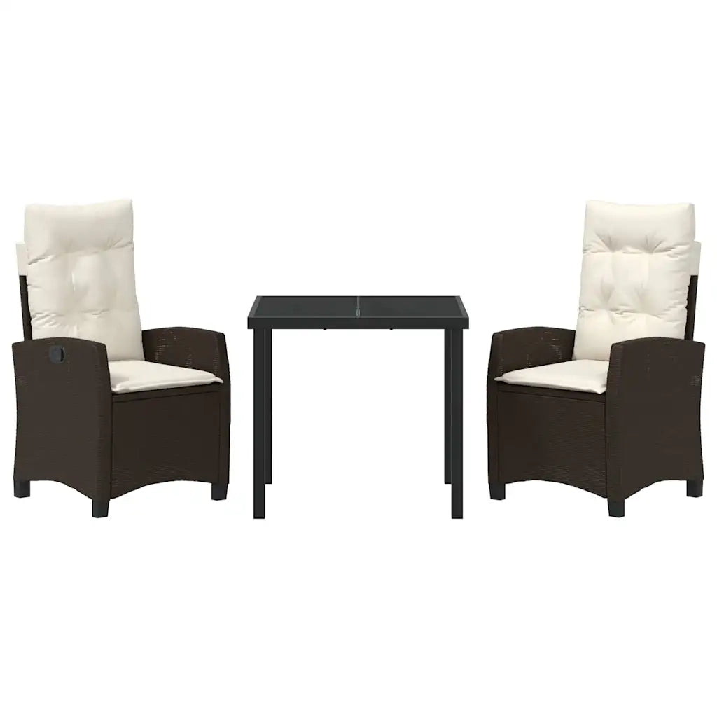 Set da Pranzo per Giardino con cuscino 3 pcs Marrone polyrattan 3380379