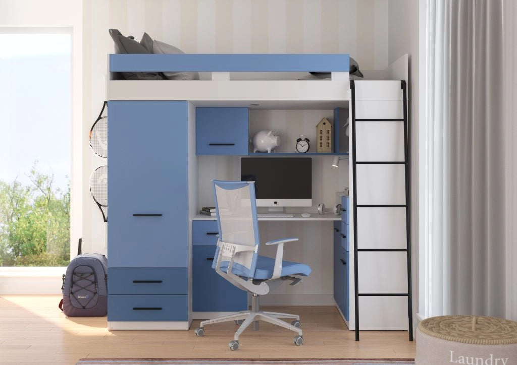 BIM Furniture letto soppalco con scrivania SMYK P cm 110x204x188h Bianco Blu