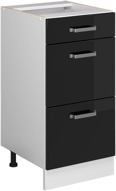Frontale cucina R-Line, Nero lucido, 39.6 x 71.3 cm frontale del mobile per mobile base con cassetti