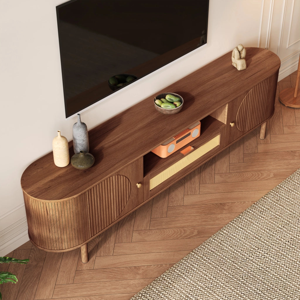 Mobile Porta TV Noce 175 cm con Design Curvo e Vani Aperti