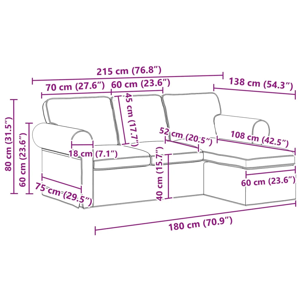 Divano Nero 215 x 138 x 80 cm Tessuto 42024336