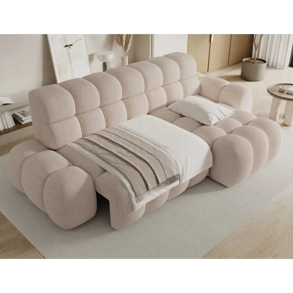 Divano angolare convertibile BULLA 3 posti beige angolo destro - velluto a coste con estensione della seduta elettrica