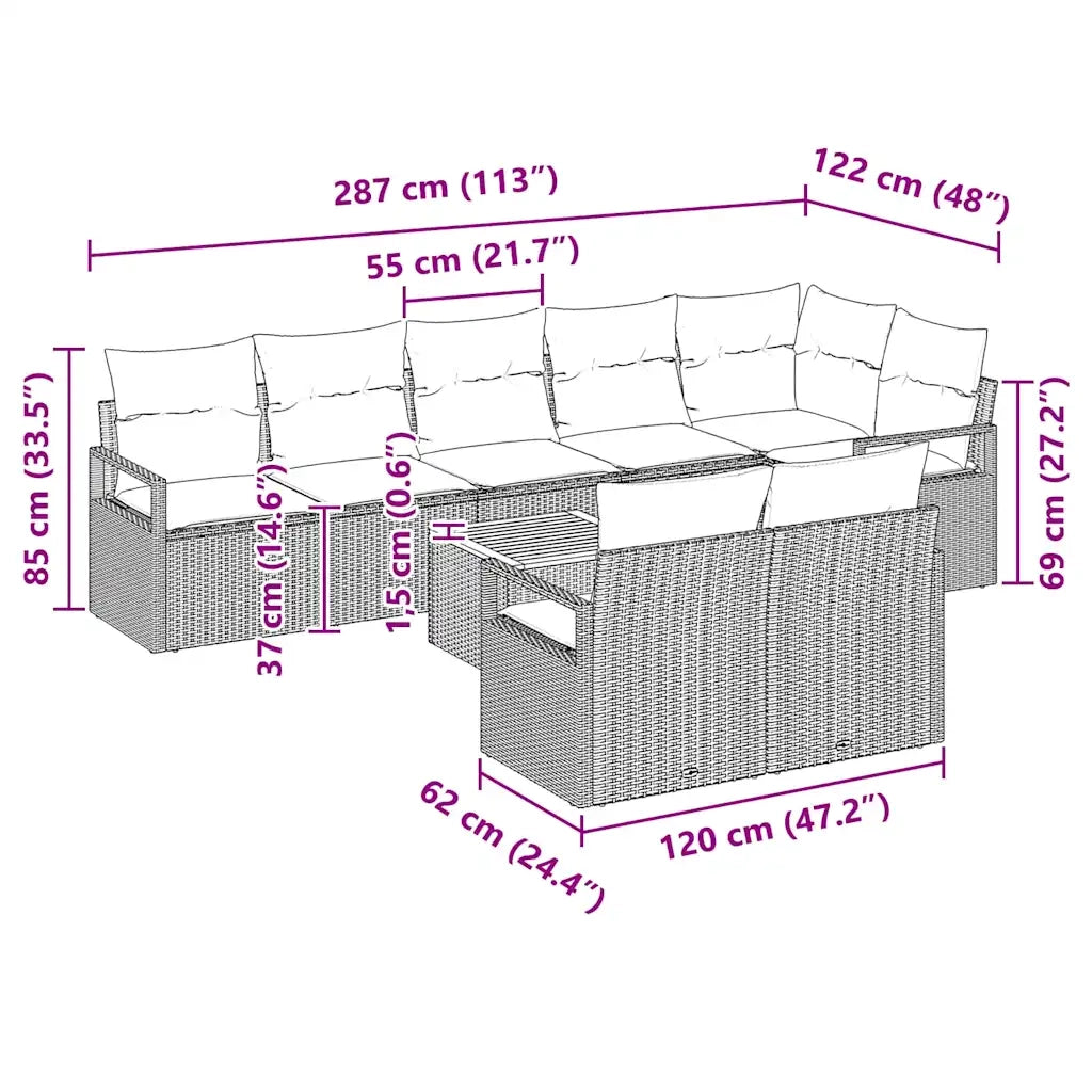 Set Divano da Giardino con cuscino 9 pcs Grigio polyrattan 3347720