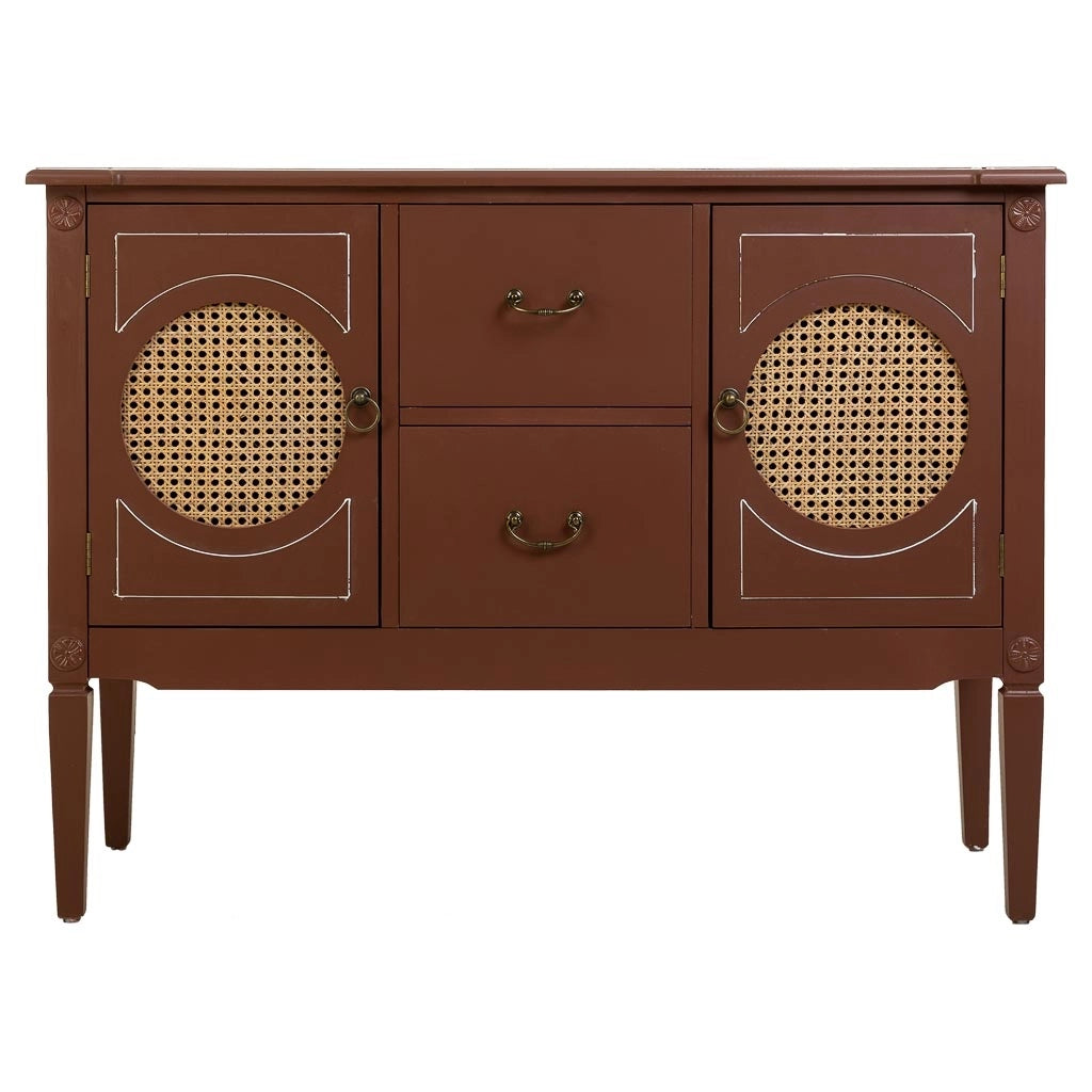 Credenza in legno marrone e rattan 106x40x78h