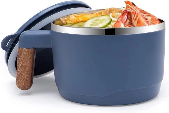 Scodella per noodle instantanea in acciaio inossidabile 304 - contenitore per zuppa giapponese da 1000 ml con finestre e coperchio - blu-verde-bianco