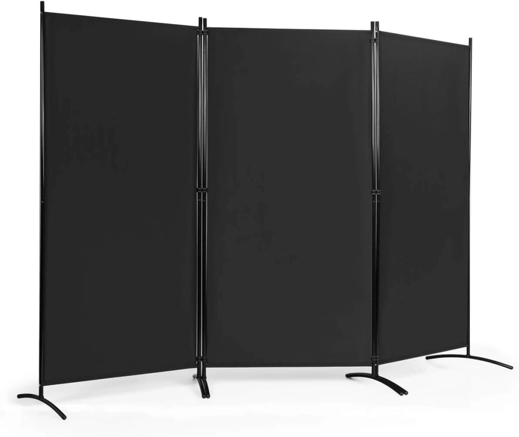Paravento da Interno in Metallo, Separé Divisorio Interno Pieghevole con Piedini Stabili, Pannelli Divisori per Interni per Casa e Ufficio, 260 x 183cm, 3 Pannelli, Nero