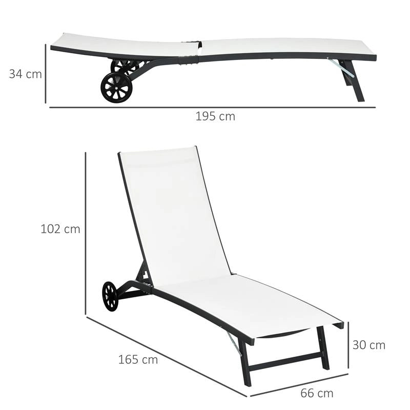 SET 2 LETTINI PRENDISOLE CON SCHIENALE RECLINABILE, IN ALLUMINIO E TESSUTO TRASPIRANTE, 66X165X102 CM, CREMA