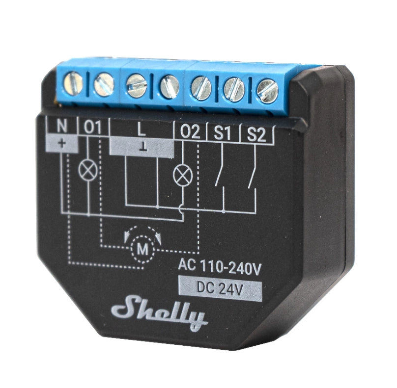 Shelly 2PM PLUS - Relè wifi e Bluetooth a 2 canali. Automatizzazione di tende. Tapparelle. Luci. Controllo consumi