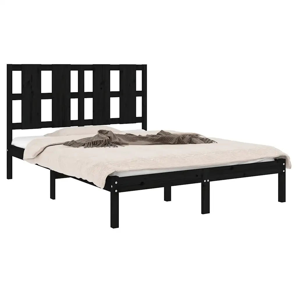 Giroletto Nero in Legno Massello di Pino 140x190 cm 3105584