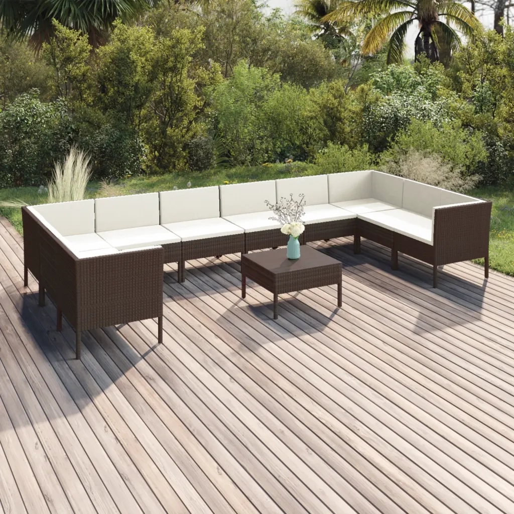 Set Divani da Giardino 11 pz con Cuscini in Polyrattan Marrone cod mxl 38524
