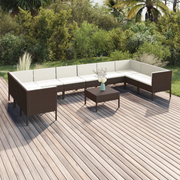 Set Divani da Giardino 11 pz con Cuscini in Polyrattan Marrone cod mxl 38524