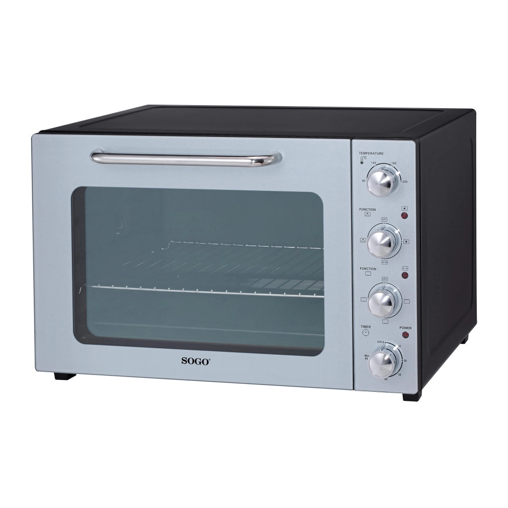 SOGO Forno a Convezione 58L 2000W con Girarrosto, 6 Funzioni, Termostato Regolabile 90-230Â°C, Porta Doppio Vetro, Acciaio Inossidabile