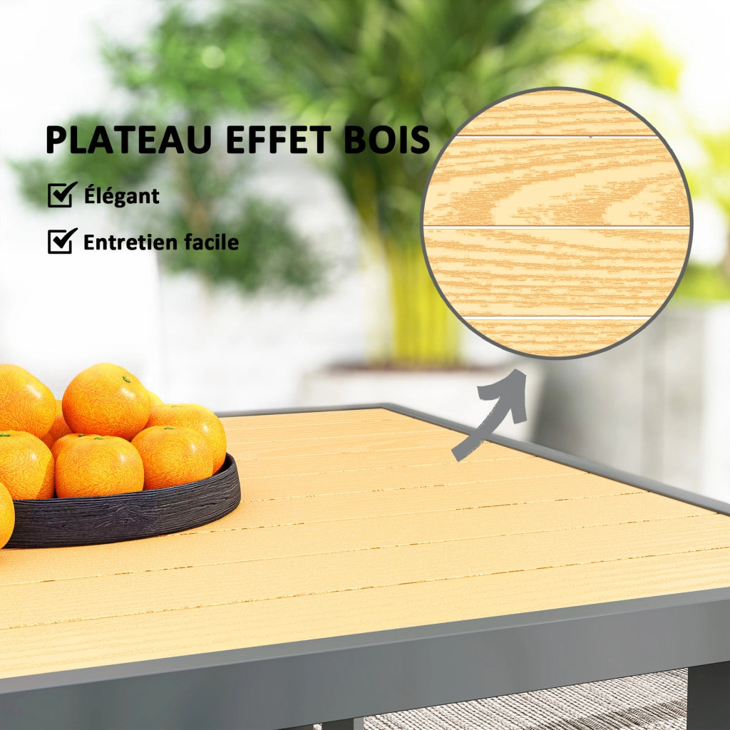 Tavolo da pranzo per giardino 6 persone con piano effetto legno ¨C zephmum ¨C 150x90x72 cm