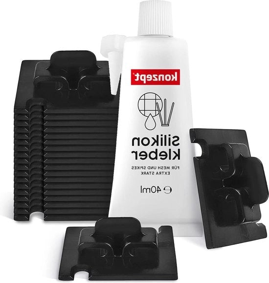 Fissi per esterno 20 pezzi - Colla adesiva extra resistente 40 ml - Rete per balcone per gatti - Nero - Installazione senza foratura rete per gatti - Rete per balcone per gatti
