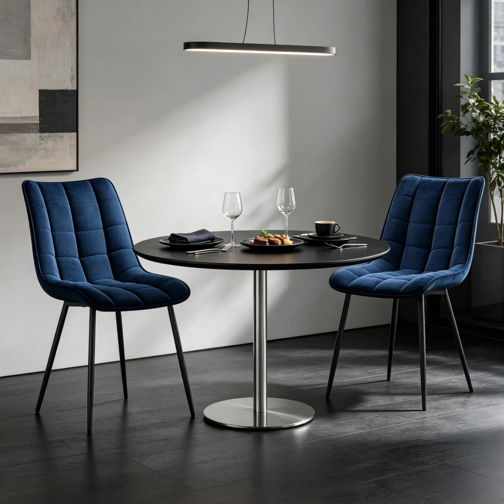 Set di 2 sedie da pranzo imbottite con schienale ergonomico in velluto e metallo blu