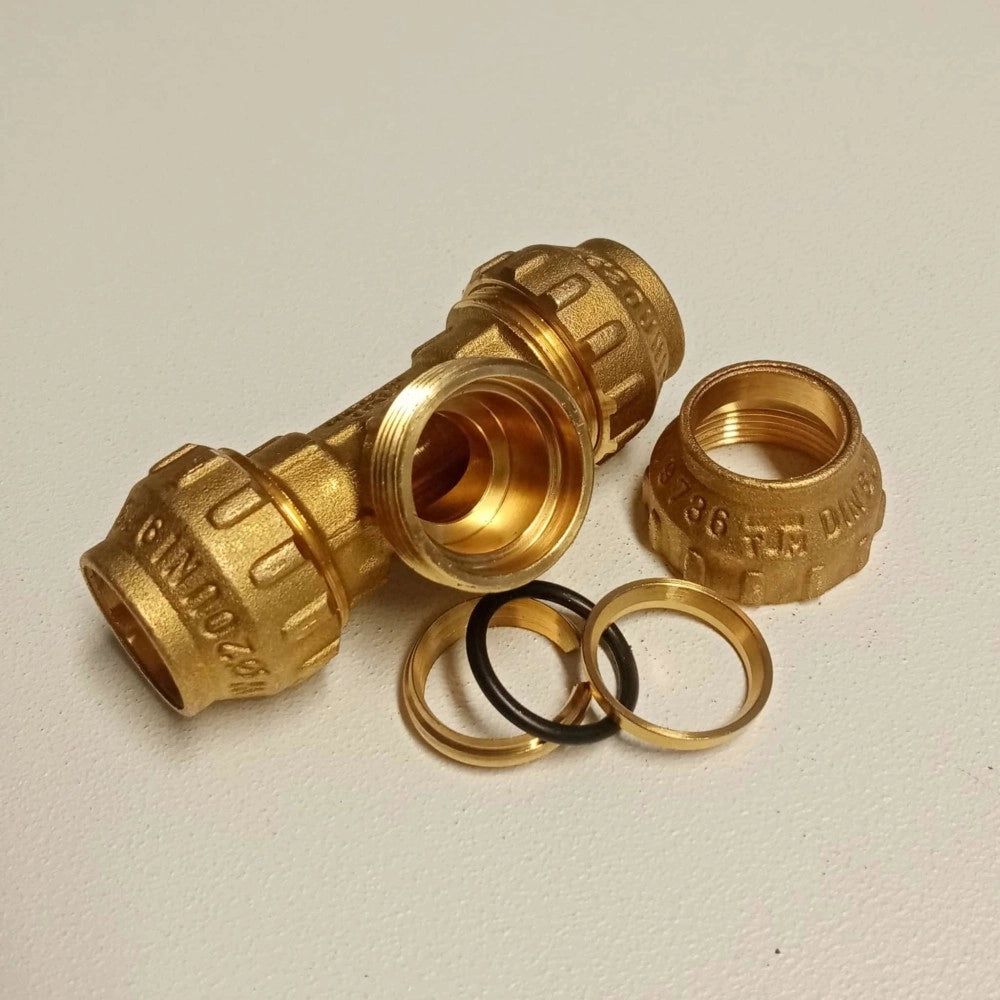Raccordo 25x25x25 tee t di giunzione in ottone con tenuta o-ring ed ogiva in ottone