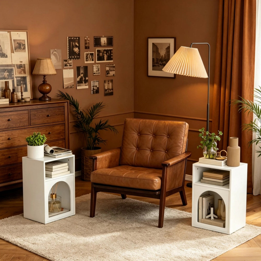 Set di 2 comodini ULEVR 40x30x60 cm con 2 vani aperti, in MDF bianco