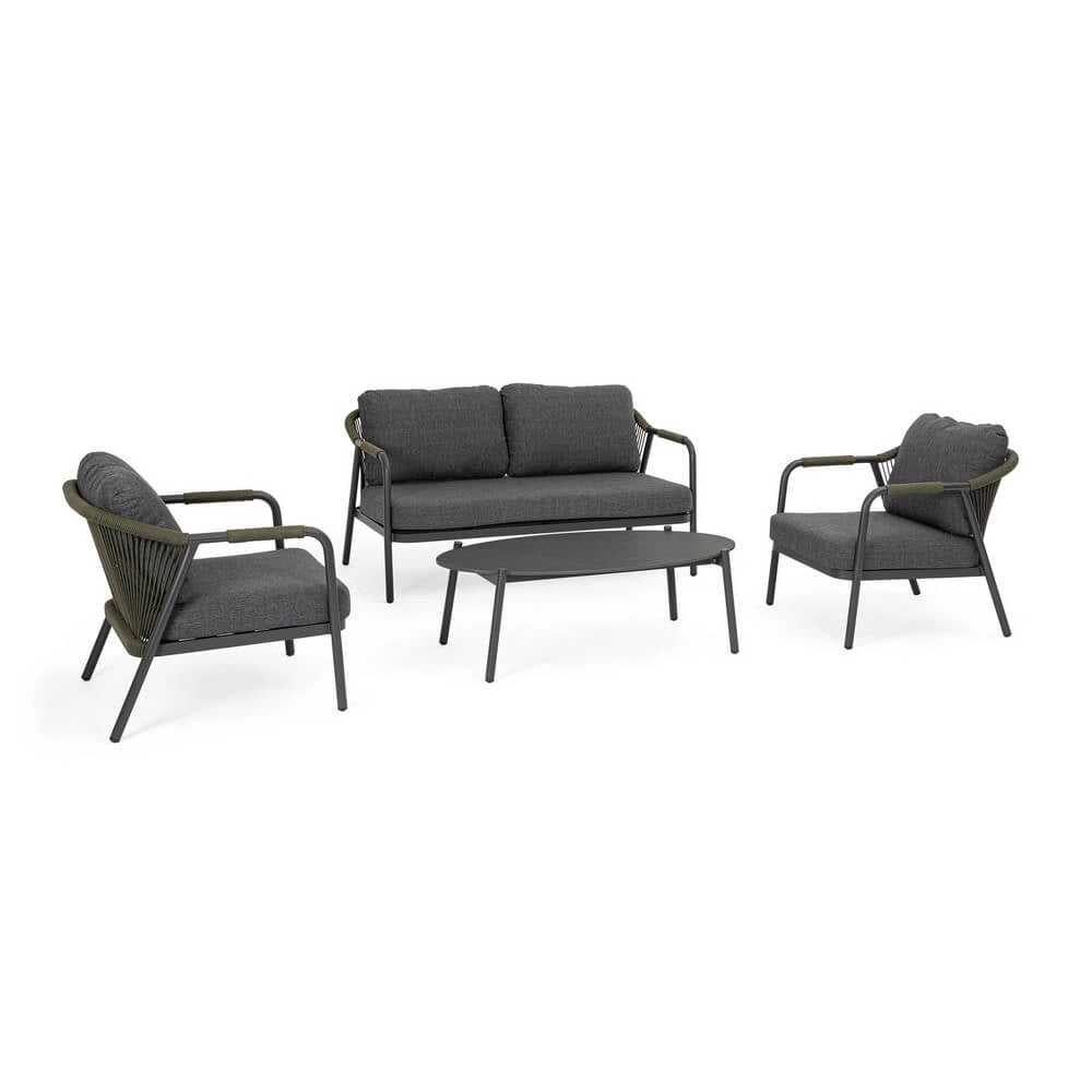 Set da 4 Salotto da Esterno in Alluminio con Cuscini e Corda - VERALIS