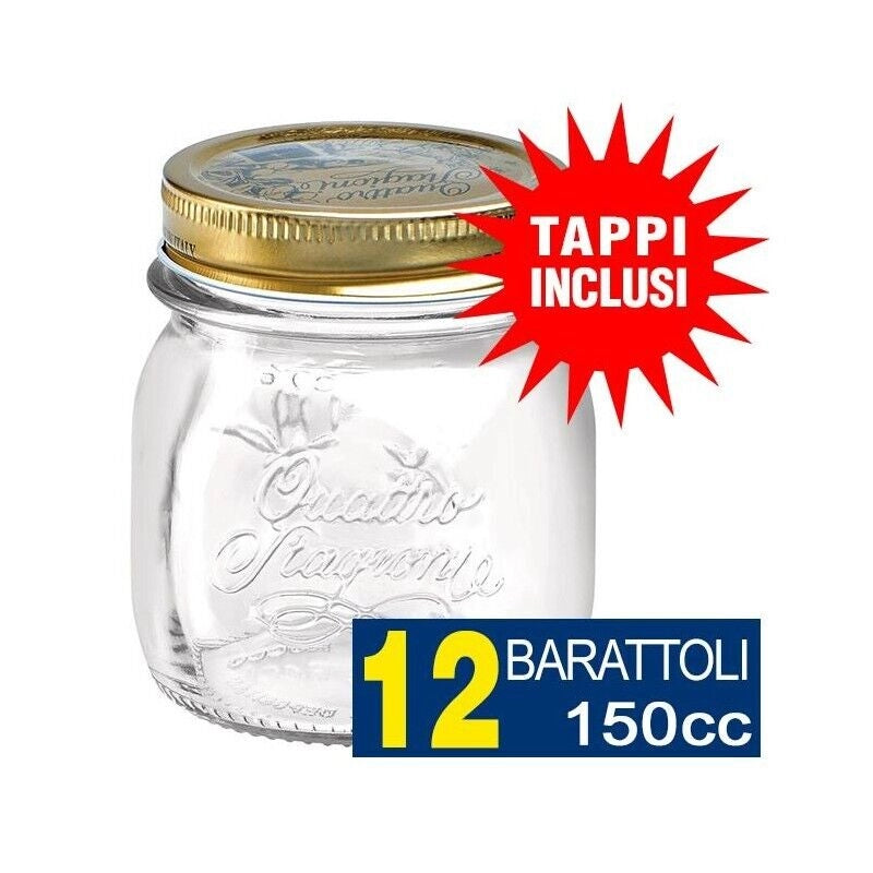 12 BARATTOLI 150CC QUATTRO STAGIONI BORMIOLI VASO PER CONSERVE CON 12 TAPPI INCLUSI