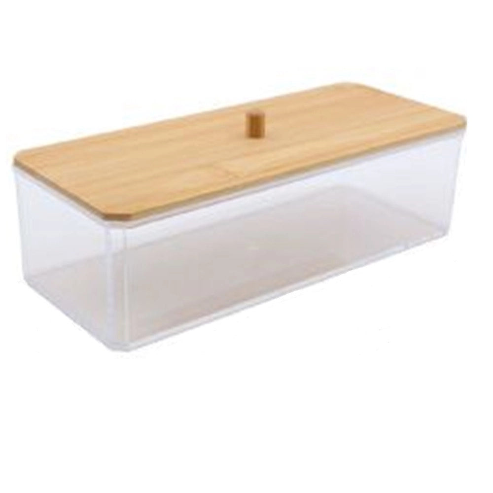 Trade Shop - Contenitore Organizer Per Cosmetici Portatrucchi Trasparente Con Coperchio In Legno 10828 -