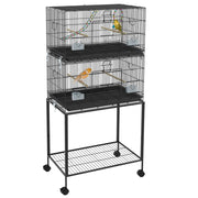 Gabbia per Uccelli in Acciaio e PP, Design Impilato con Posatoi, Altalene e Scalette, 77x46x164 cm, Nero