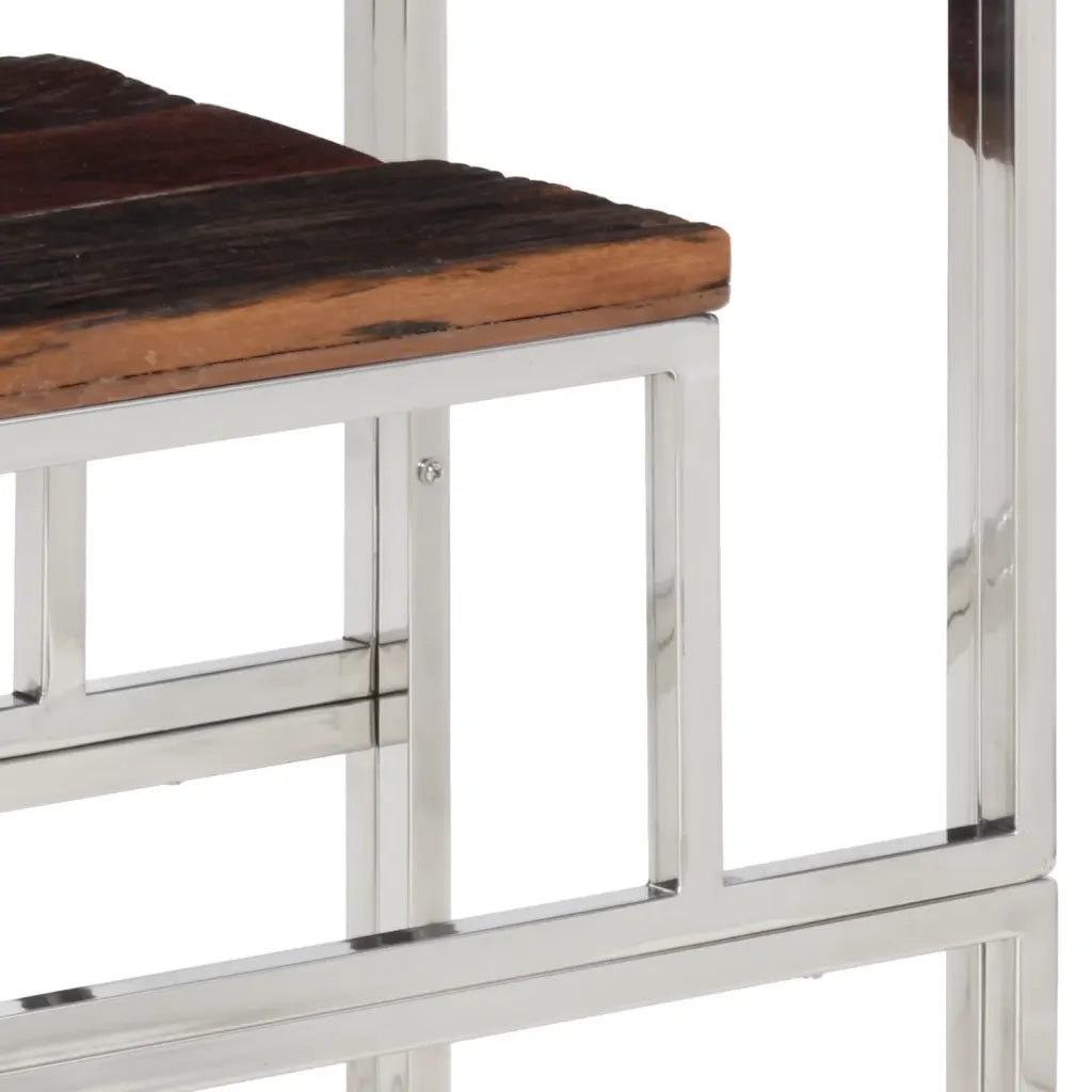 Tavolo Consolle Argento Acciaio Inox e Traverse Legno Massello 350013