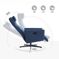 Poltrona relax reclinabile con base girevole e schienale regolabile, 67x80.5x110 cm, Blu