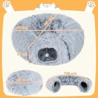 Tunnel per Gatti, in Peluche, con Cuscino, Pieghevole, Telaio in Metallo, Grigio Chiaro
