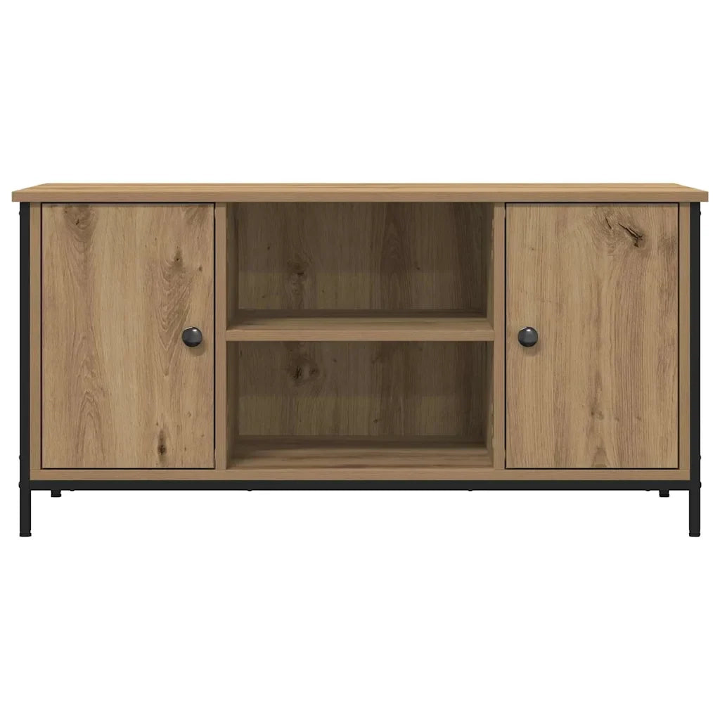 Mobile TV rettangolare moderno con ripiani 100 x 40 x 50 cm realizzato in legno di rovere composito artigianale 02_0051821