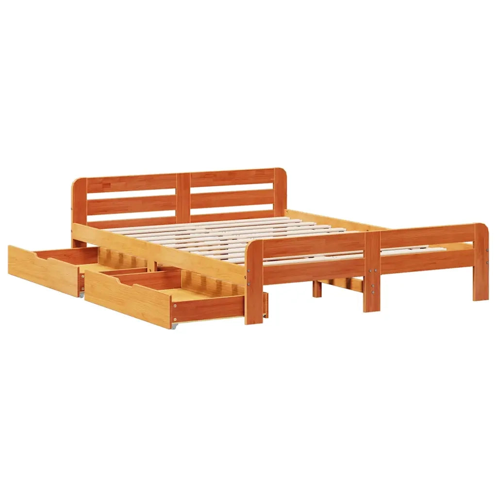 Letto senza Materasso Marrone Cera 150x200 cm in Legno di Pino