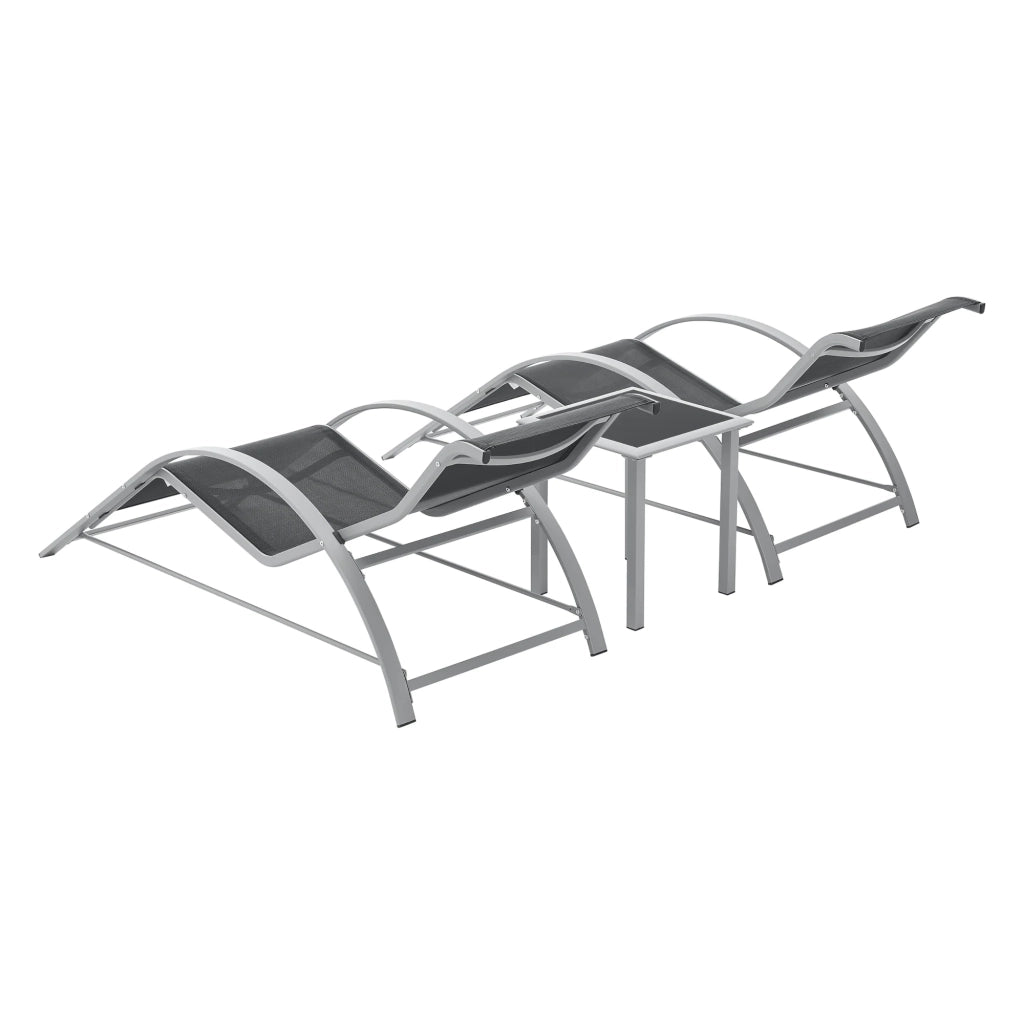 Set di 3 mobili da giardino: lettini prendisole e tavolo grigio e nero 03_0008780